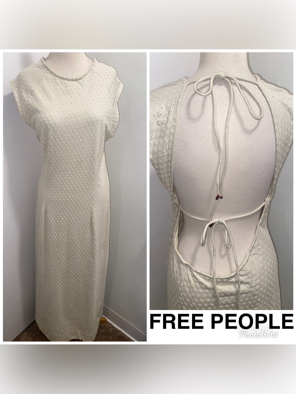 Free People Cream Eventide Open-Back Eyelet Midi Dress - Size XL - NEW - Picture 10 of 13